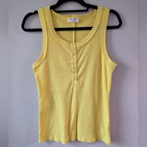 Zenana Premium Ribbed Henley Tank Top | Pale Yellow | Plus Size 1X